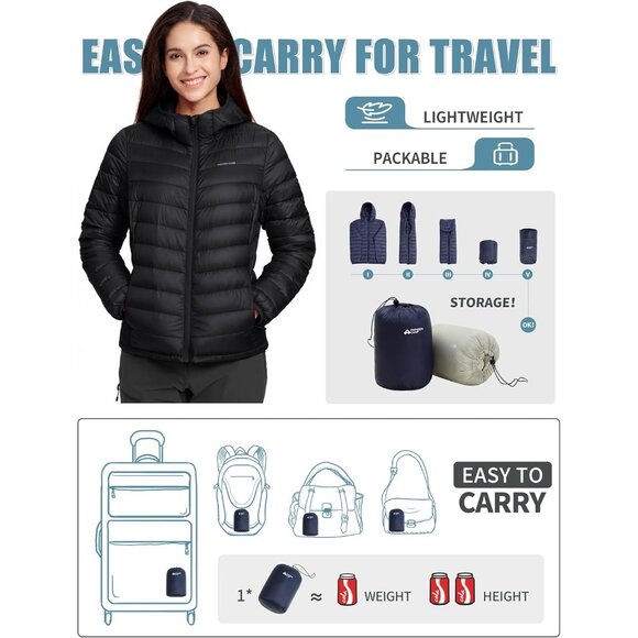 Women's Black Pack Able Puffer Jacket Winter repellent Quilted Coat With Hood - Picture 5 of 7